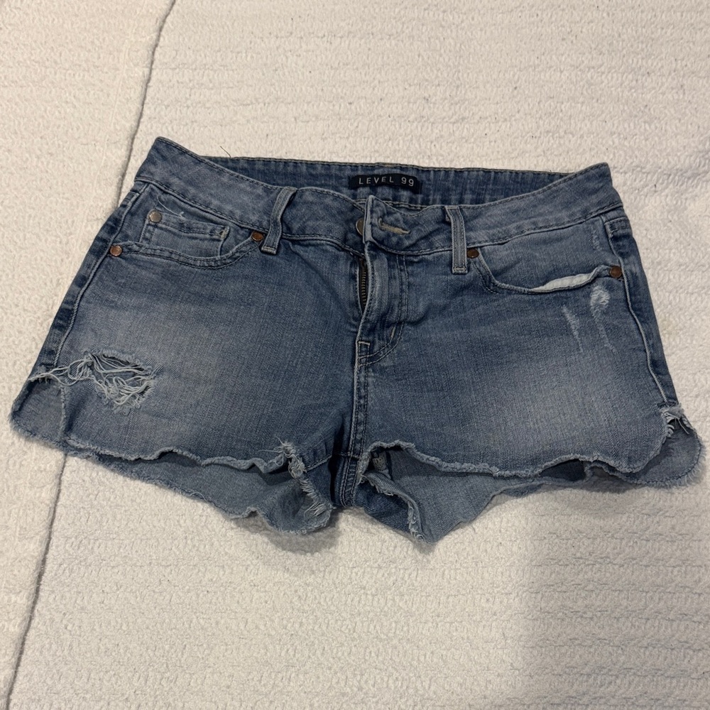 Level 99 Distressed Blue Jean Shorts